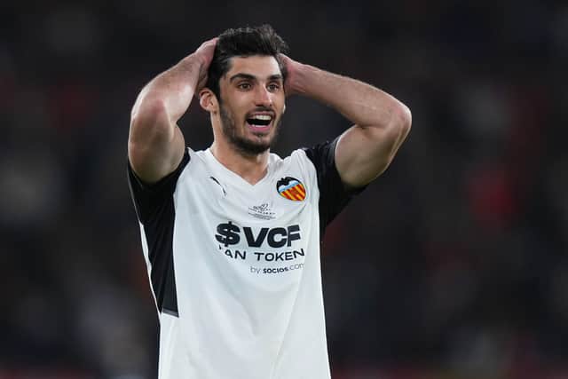 Wolves’ latest signing Goncalo Guedes reacts during the Copa del Rey final match between eal Betis and Valencia CF at Estadio La Cartuja on April 23, 2022 in Seville, Spain