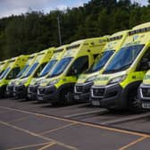Ambulances sit parked at the Hollymore Ambulance Hub (Photo by Simon Dawson - Pool/Getty Images)