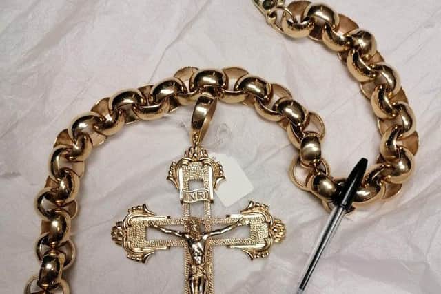The biggest gold crucifix and chain in the UK which weighs 1.5kg is set to fetch £30k at auction