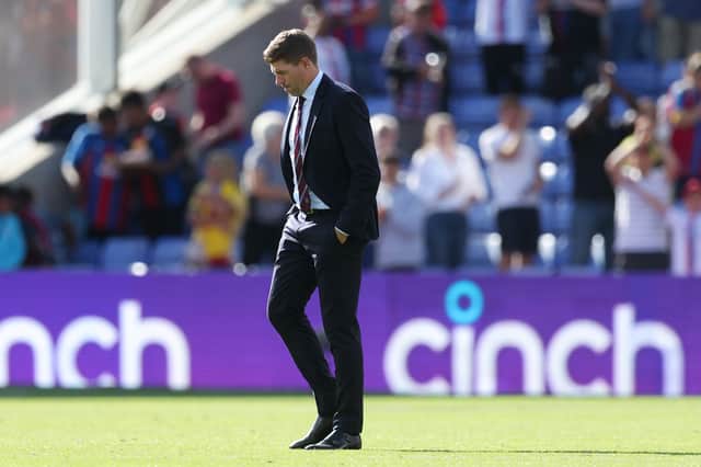 Steven Gerrard, Manager of Aston Villa reacts following the Premier League match between Crystal Palace and Aston Villa at Selhurst Park