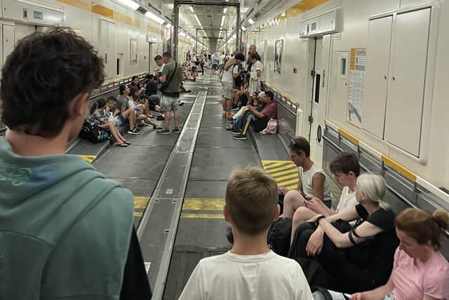 Passengers on a bus carriage as Europtunnel passengers face travel chaos (Credit: PA)