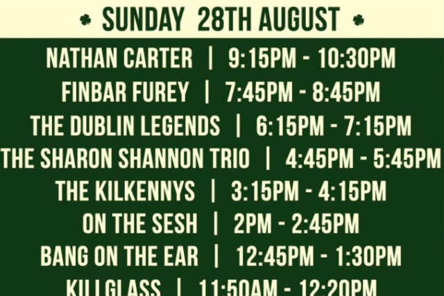 Pairc Festival set times for Sunday