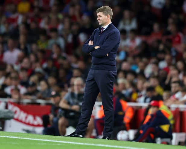 Steven Gerrard, Manager of Aston Villa looks on during the Premier League match between Arsenal FC and Aston Villa