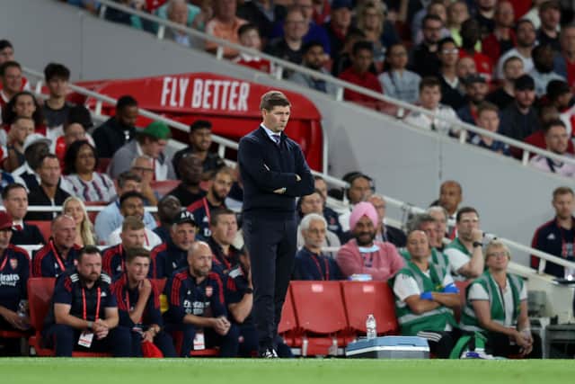 Steven Gerrard manager of Aston Villa looks on during the Premier League match between Arsenal FC and Aston Villa at Emirates Stadium  (Photo by Catherine Ivill/Getty Images)