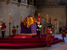 The Queen lying in state in Westminster Hall. 