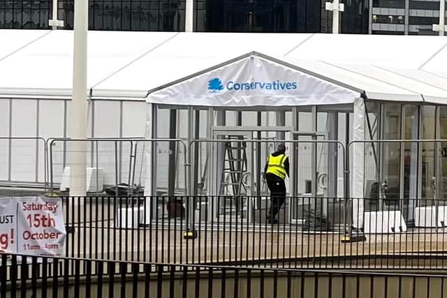 Tents being set up ahead of the Conservative Party Conference in Birmingham
