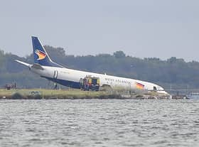 The Aeropostale Boeing 737 after it overran the runway during its landing phase at night at Montpellier airport