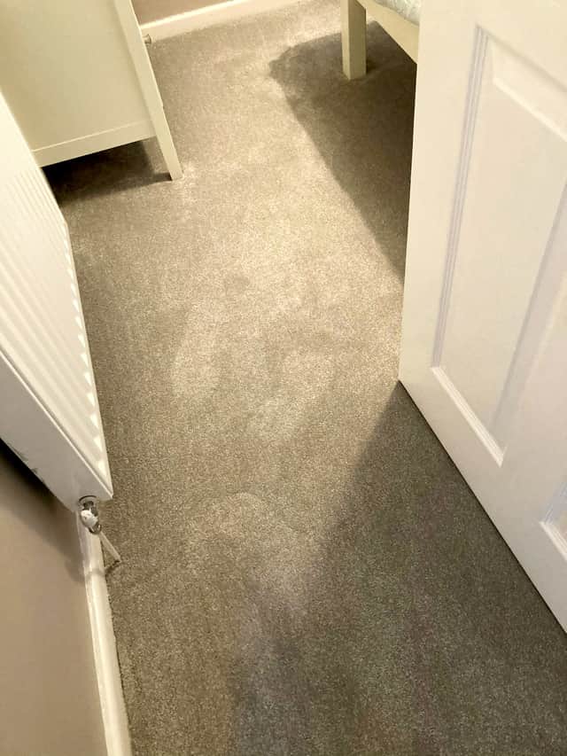 Footprints on the carpet at Debbie Wearing-Jones’ home in Erdington, Birmingham