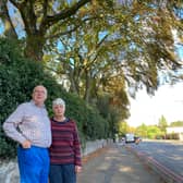 Paul and Vivian Orton stood in front of beech trees on Blossomfield Road. Source: Tom Cramp. Approved use