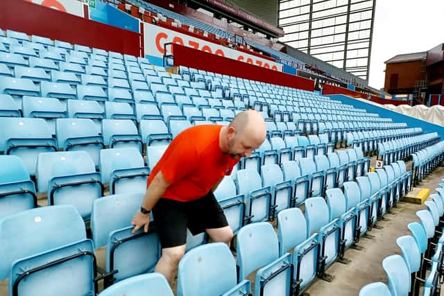 Aston Villa fan spent 35 hours sitting on every single seat at the 42,000 capacity Villa Park to raise money for charity.   