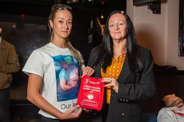 Campaigner Lynne Baird, of The Daniel Baird Foundation with her daughter-in-law Stacey Coombes with the Bleed Control kit