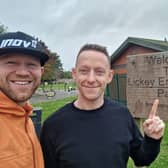 James Forrest meets his brother Tom Clarke-Forrest in Lickey End at the end of his UK’s Rudest Walk challenge
