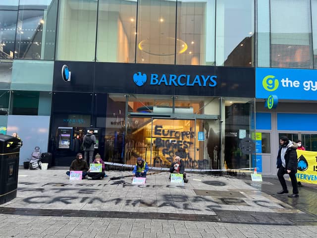 Protest outside Barclays bank in Birmingham City Centre (Photo by Extinction Rebellion)