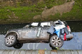 Luxury Land Rover found in a canal lock in Tipton