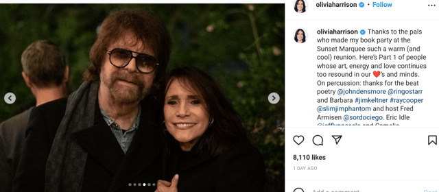 Jeff Lynne photographed with Olivia Harrison (photo from Olivia Harrison Instagram page)