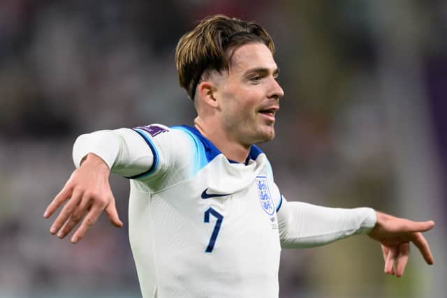 Jack Grealish of England celebrates after scoring their team's sixth goal during the FIFA World Cup Qatar 2022 Group B match between England and IR Iran at Khalifa International Stadium on November 21, 2022 in Doha, Qatar. (Photo by Matthias Hangst/Getty Images)
