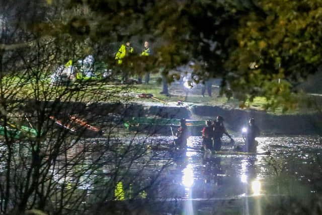 Emergency Services search teams investigate Babbs Mill Lake in Kingshurst, Solihull
