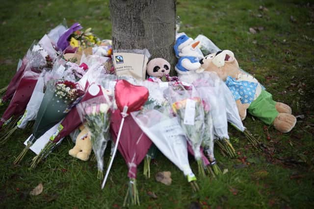 Flowers left in memory of boys who died after falling into icy waters at Babbs Mill Lake in Kingshurst, Solihull