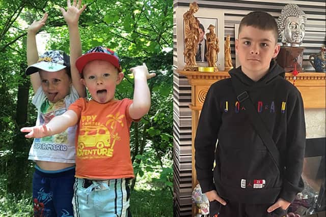 Brothers Finlay (left) and Samuel with their cousin Thomas Stewart (right) who have been named as three of the children who died after falling through ice at Babbs Mill Park in Kingshurst, Solihull on Sunday. Credit: West Midlands Police