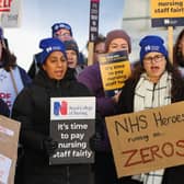Nurses on strike at the picket line at Queen Elizabeth Hospital Birmingham on December 20, 2022