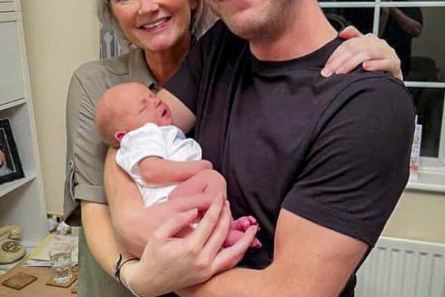 Parents Hannah Mitchell, 38 and Phil Bryan, 38 with new baby Ruby-Lu Bryan