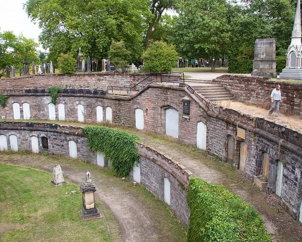 Warstone Lane Cemetery Catacombs or Brookfield Cemetery has a secret catacomb. It was established in 1848 and burials took place until 1982. It looks like a semicircle just like a Roman amphitheatre. 