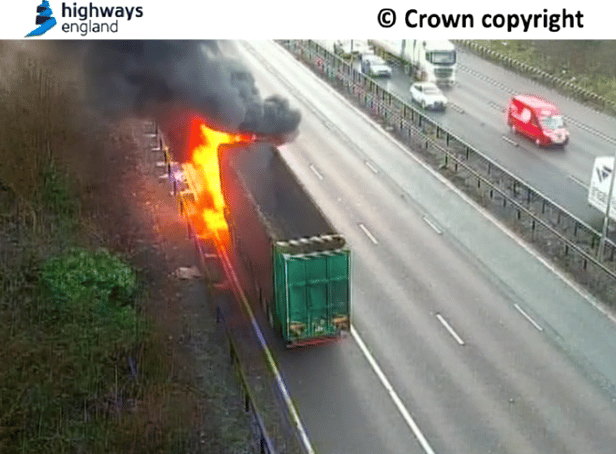 <p>Lorry Fire on M6 (Photo - Highways England)</p>