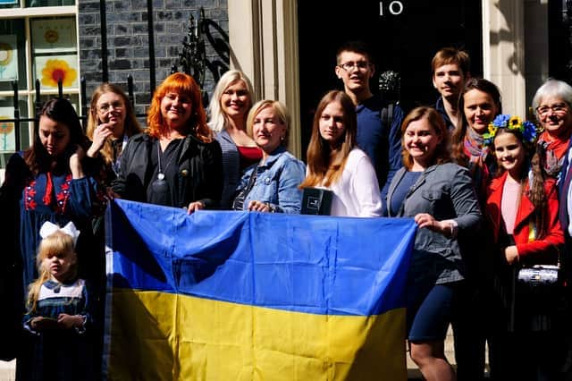 Ukraine refugees at Downing Street in 2022