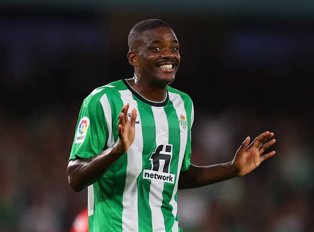 William Carvalho of Real Betis celebrates after scoring their team's third goal during the LaLiga Santander match between Real Betis and UD Almeria at Estadio Benito Villamarin on October 16, 2022 in Seville, Spain. (Photo by Fran Santiago/Getty Images)