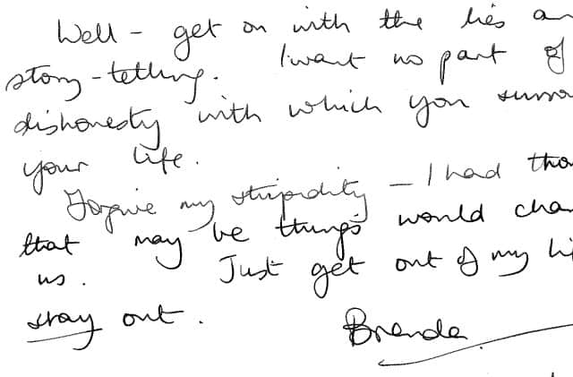 A letter Brenda Page wrote to Christopher Harrisson. 