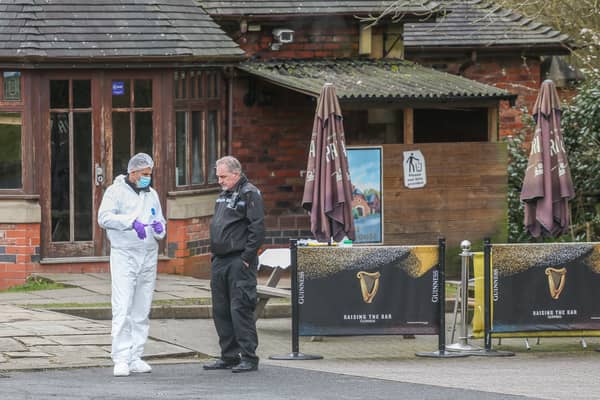 Police and forensics at the Oast House Pub in Redditch