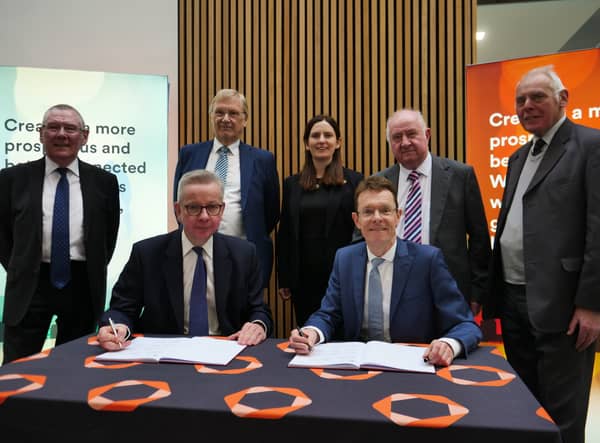 Levelling Up Secretary Michael Gove and West Midlands Mayor Andy Street sign devolution deal