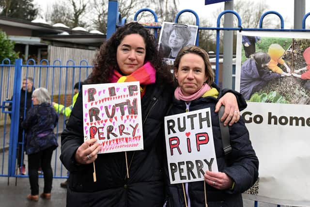 Two teachers, Ellen and Liz, outside John Rankin School after a headteacher told Ofsted inspectors they are not going to be allowed in (Photo: SWNS)