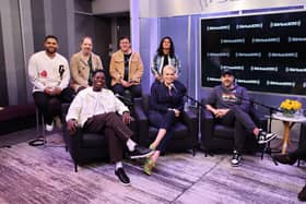 (Back row L-R) Kola Bokinni, Brendan Hunt, Jeremy Swift, Cristo FernÃ¡ndez, (front row L-R) Toheeb Jimoh, Hannah Waddingham and Jason Sudeikis - the Cast of ‘Ted Lasso’ (Photo by Cindy Ord/Getty Images for SiriusXM)