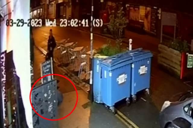 CCTV footage showing a 73-year-old man (CIRCLED) being attacked from behind by three men on York Road, Kings Heath, Birmingham