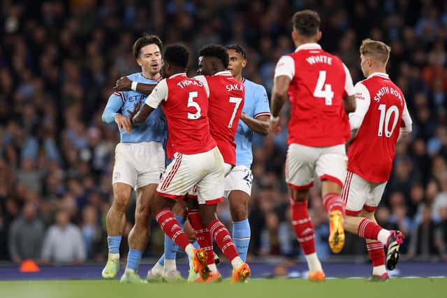Jack Grealish and Thomas Partey clashed  during the Premier League game at the Etihad.