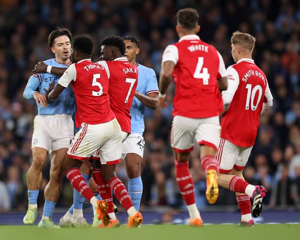 Jack Grealish and Thomas Partey clashed  during the Premier League game at the Etihad.