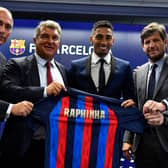 Mateu Alemany (second from right) helped Barcelona sign Raphinha.