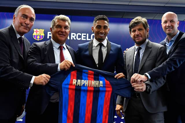 Mateu Alemany (second from right) helped Barcelona sign Raphinha.