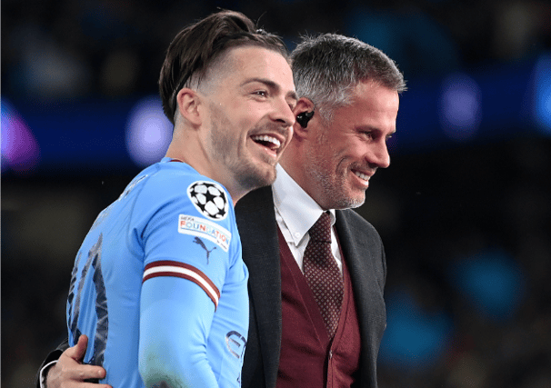 Jack Grealish pictured with Jamie Carragher after Manchester City's 4-0 victory over Real Madrid (Image: Getty Images)