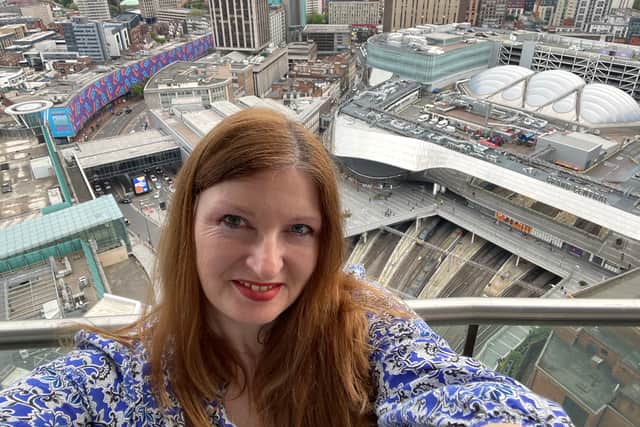 BirminghamWorld editor Fionnuala Bourke on the 20th floor of the Rotunda (the top floor)