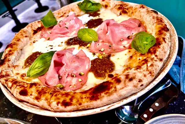  Mortadella pizza at Riva Blu restaurant in Birmingham city centre