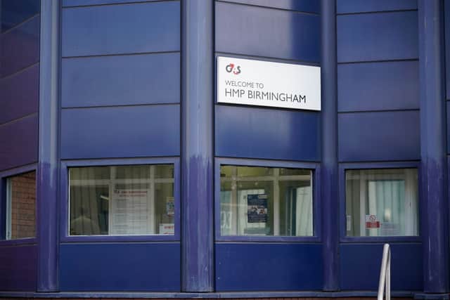 HMP Birmingham sign is displayed outside of Birmingham Prison in Winson Green (Photo by Christopher Furlong/Getty Images)