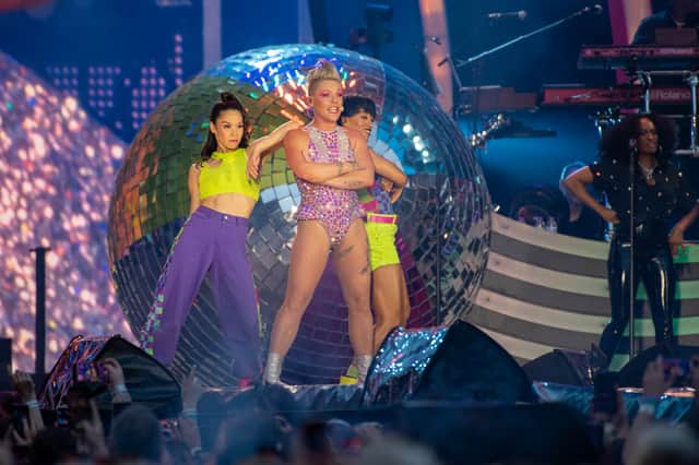Pink performing at Villa Park in Birmingham on Tuesday, June 13, 2023. Photo by David Jackson