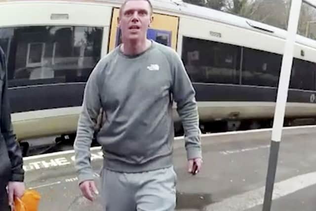 ThThe moment murderer Dirk Howell was arrested trying to board a train at a railway station following the death of Alfie Steele