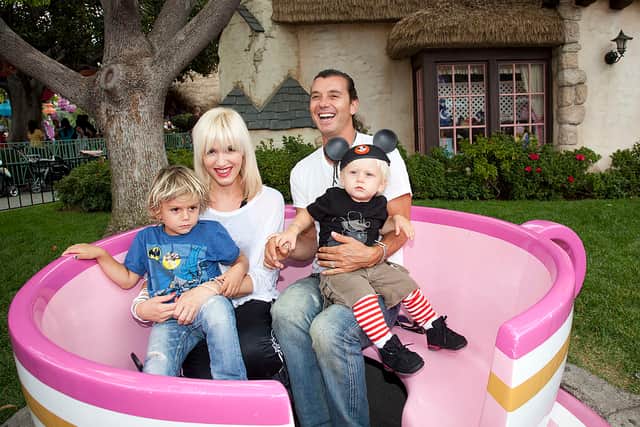 Gwen Stefani and Gavin Rossdale, with their children, Kingston, 4, and Zuma, 1, in 2010 (Photo by Paul Hiffmeyer/Disneyland via Getty Images)
