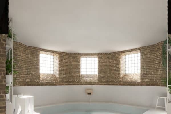 Bathhouse at Sydenham Place, JQ, CGI also showing mineral pool from a different angle. Source: MOST