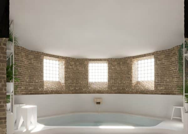 Bathhouse at Sydenham Place, JQ, CGI also showing mineral pool from a different angle. Source: MOST