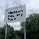 The sign for Sheldon Country Park in Birmingham