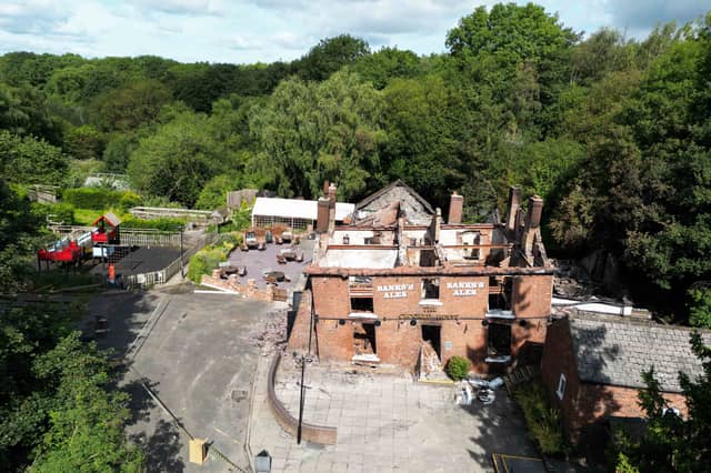The burnt out remains of The Crooked House pub near Dudley